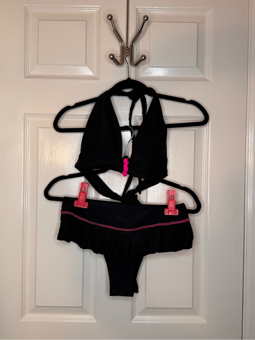 Black Skirt Bikini Set with Pink Accent